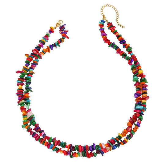Bohemian Geometric Natural Crystal Chip Necklace Plated Stainless Steel Cable Chain for Women