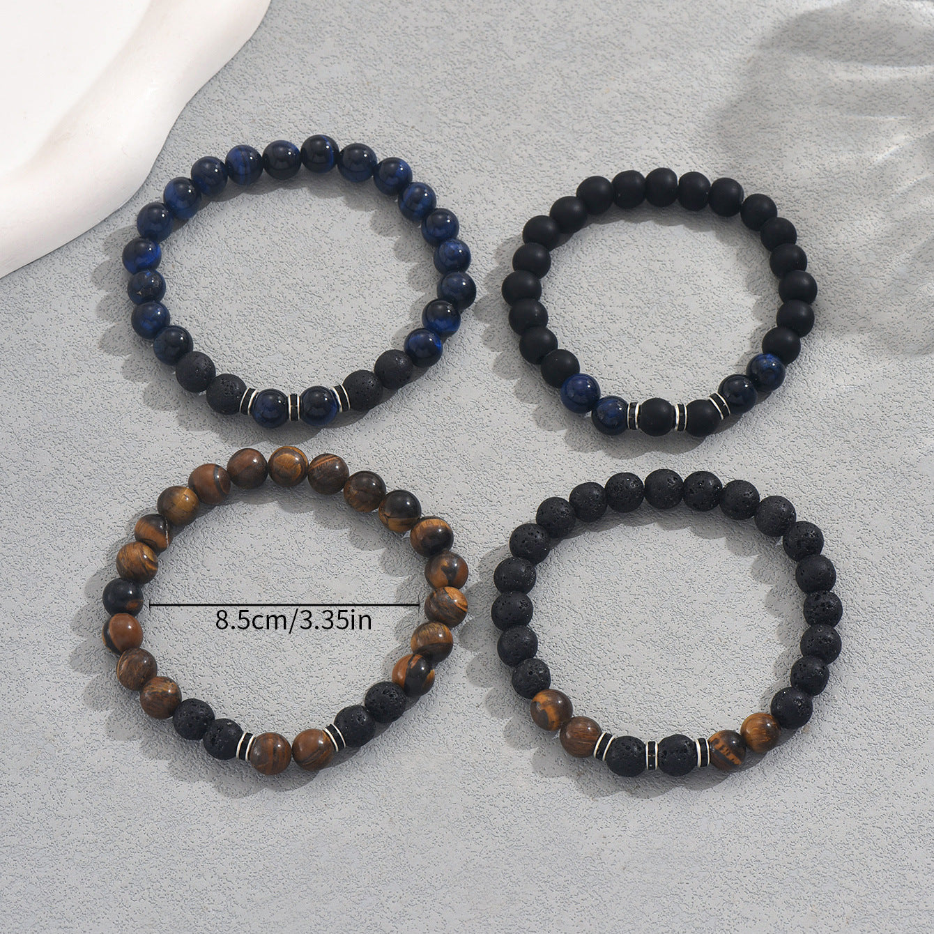 Conjunto de pulseras geométricas vintage con cuentas para unisex con cuentas de piedra natural de 10 mm, diseño ensartado a mano.