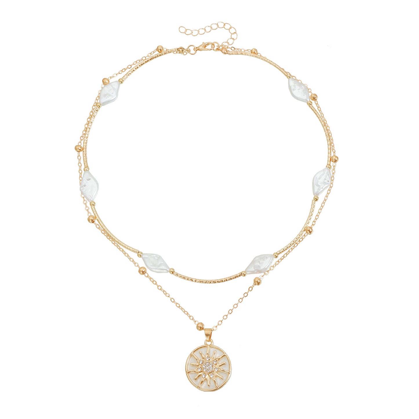 Elegant Geometric Sunflower Alloy Necklace with Rhinestone and Pearl Inlay for Women