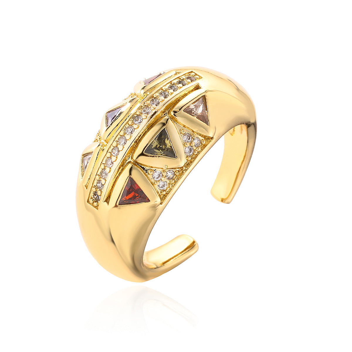 Minimalist Geometric Open Ring for Women in Brass with Micro-Pavé Zirconia, Vintage-Inspired Luxury Jewelry