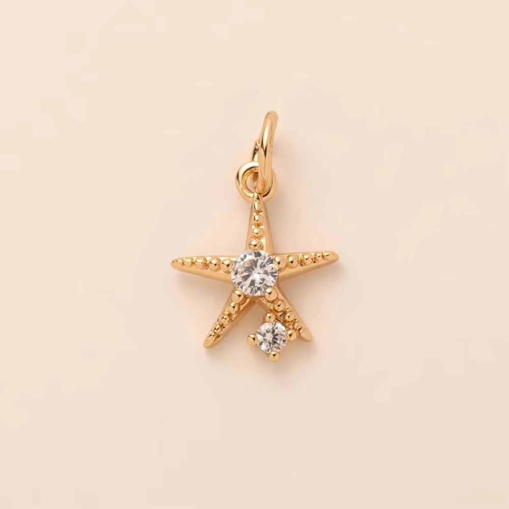 Minimalist Luxury 18K Gold Plated Starfish Clover Diamond Brass Pendant Necklace with Cable Chain