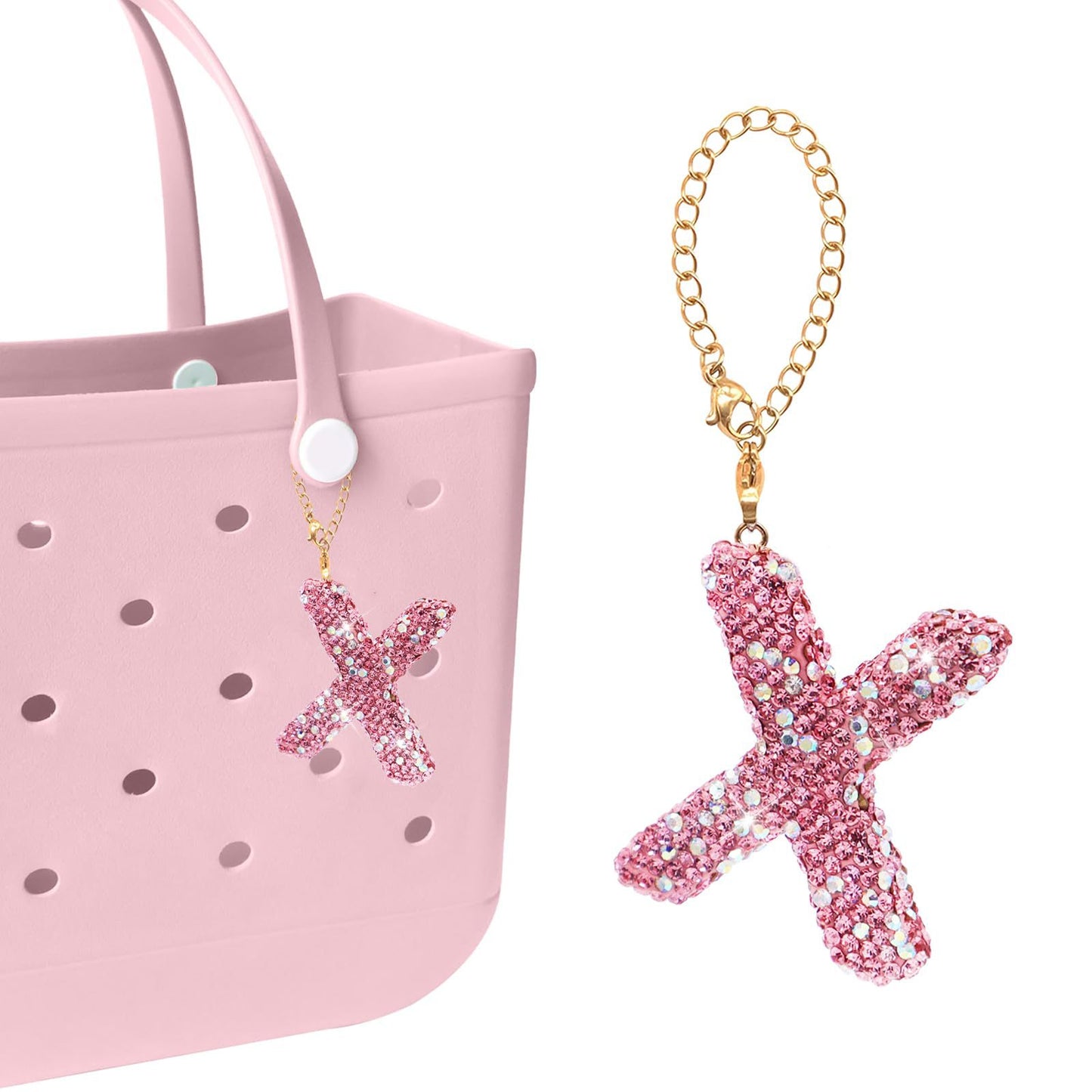 Minimalist Rhinestone Inlay Letter Backpack Charm with Gold Chain