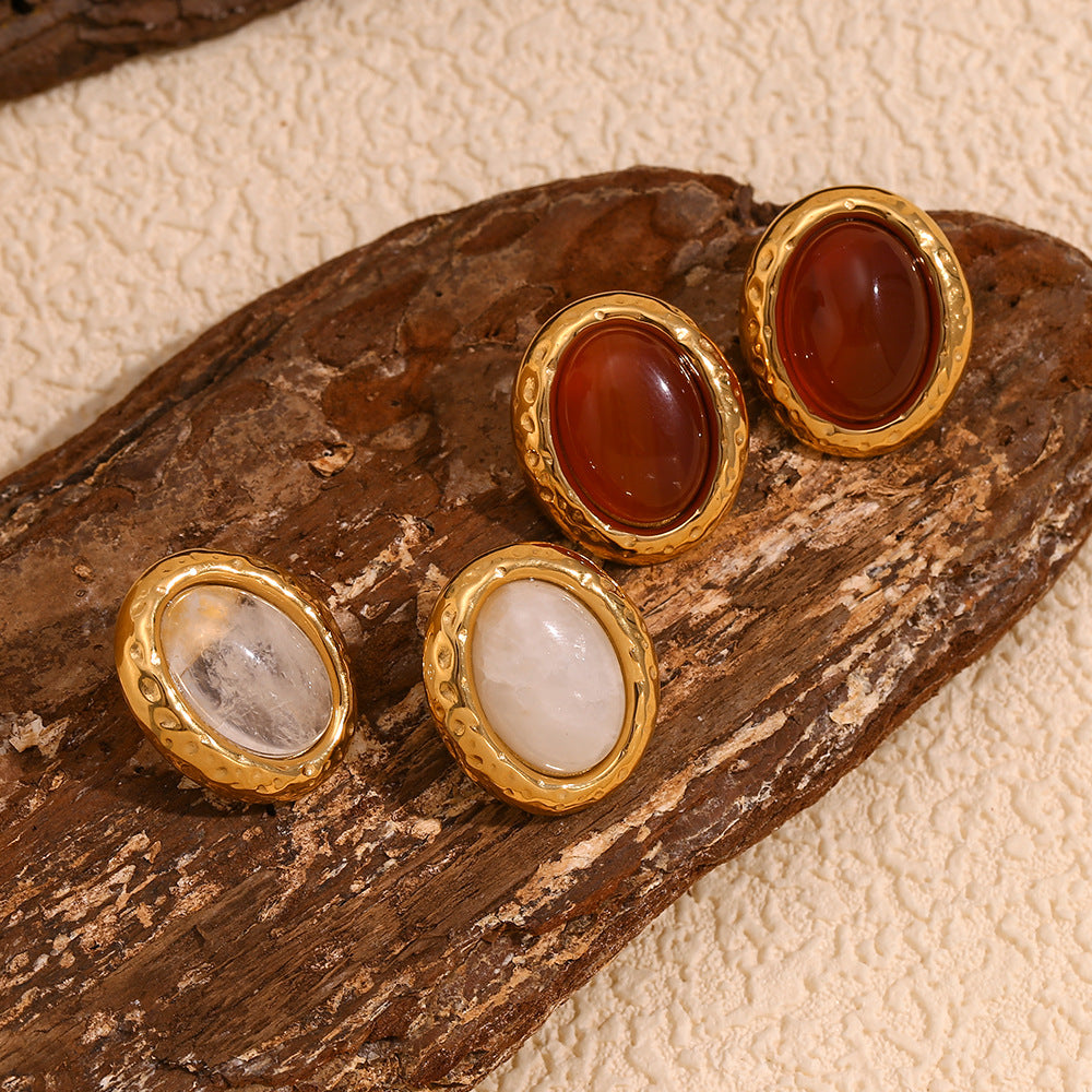 Pendientes elegantes de acero inoxidable con diseño geométrico de inspiración vintage, chapado en oro de 18 quilates y textura martillada para mujer