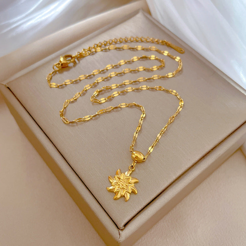 Collana con Pendente a Mulino a Vento Geometrico Minimalista da Donna in Acciaio al Titanio Placcato Oro, Catena per Clavicole