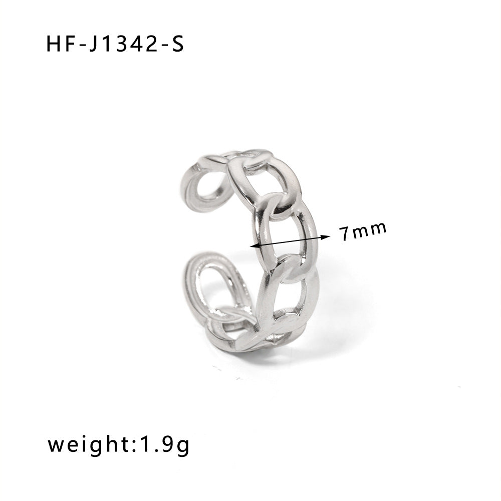Anello da donna in acciaio inossidabile geometrico a forma di cuore, minimalista, con finitura placcata e design ispirato a una catena