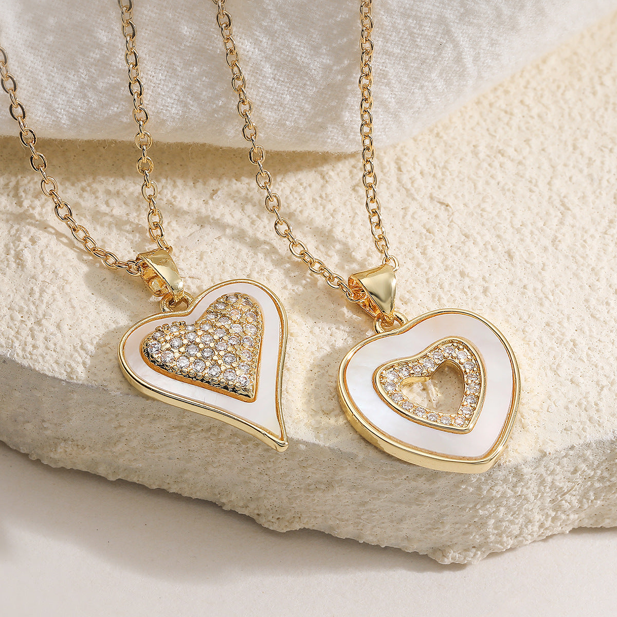 Minimalist Elegant 18K Gold Plated Brass Cubic Zirconia Heart Pendant Necklace