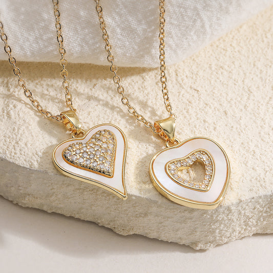 Minimalist Elegant 18K Gold Plated Brass Cubic Zirconia Heart Pendant Necklace