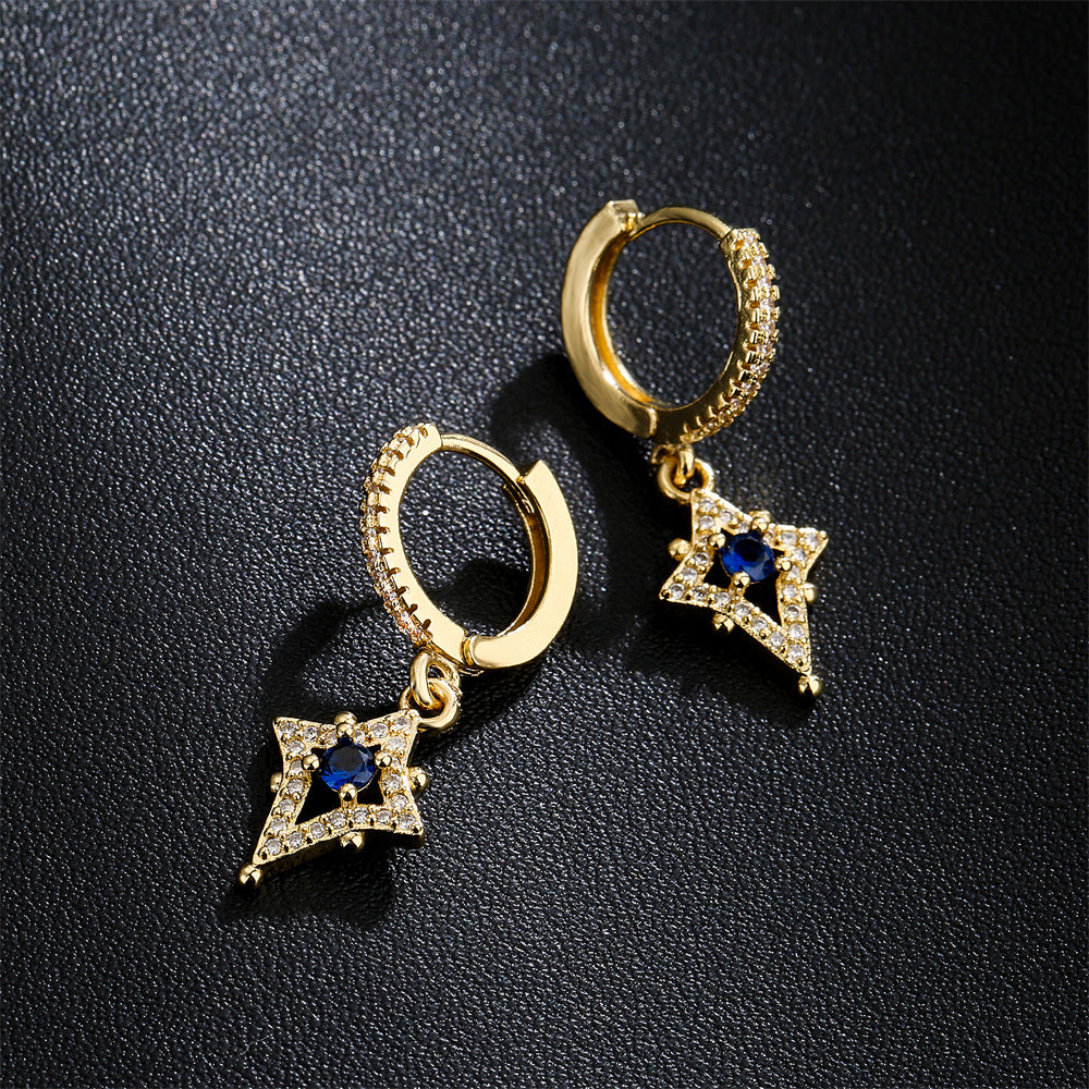 Geometric Earrings in Copper with 18K Gold Plating and Zircon Inlay for Women