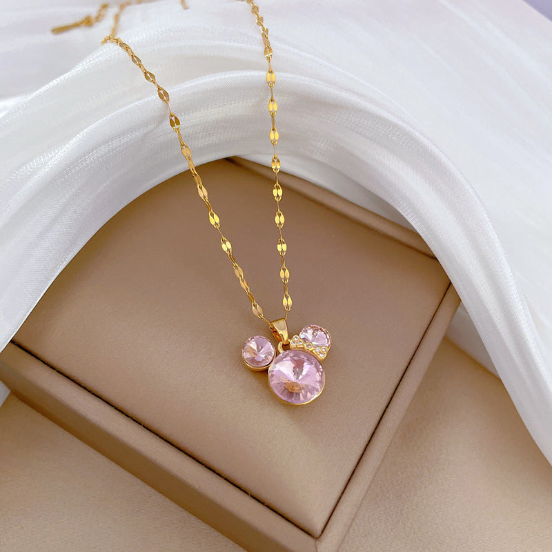 Collana con corona ad ali e cristalli carini per donna in acciaio al titanio con forma geometrica e stile fresco e dolce