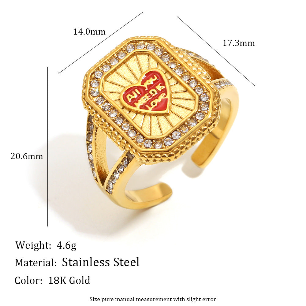Anello da donna in acciaio inossidabile con placcatura in oro 18 carati e finitura smaltata, stile geometrico francese vintage