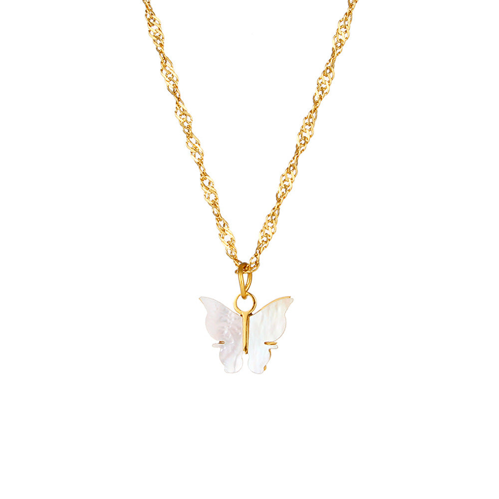 Collar con Colgante de Mariposa de Moda de Acero Inoxidable con Acabado Galvanizado para Mujer