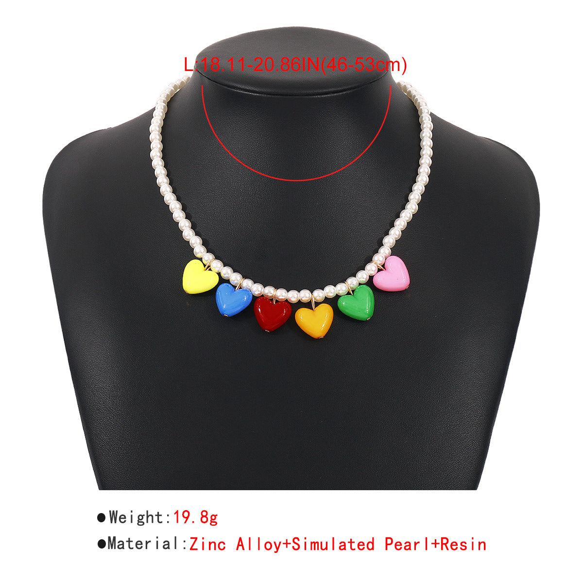 Cute Heart-Shaped Alloy Necklace with Imitation Pearl and Resin Pendant on Beaded Chain