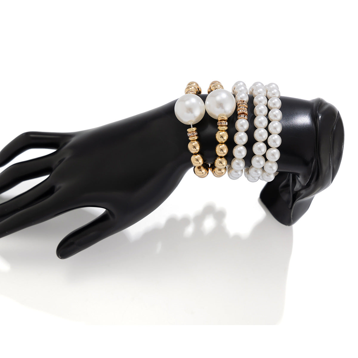 Set di braccialetti da donna con perle geometriche esagerate e finitura placcata