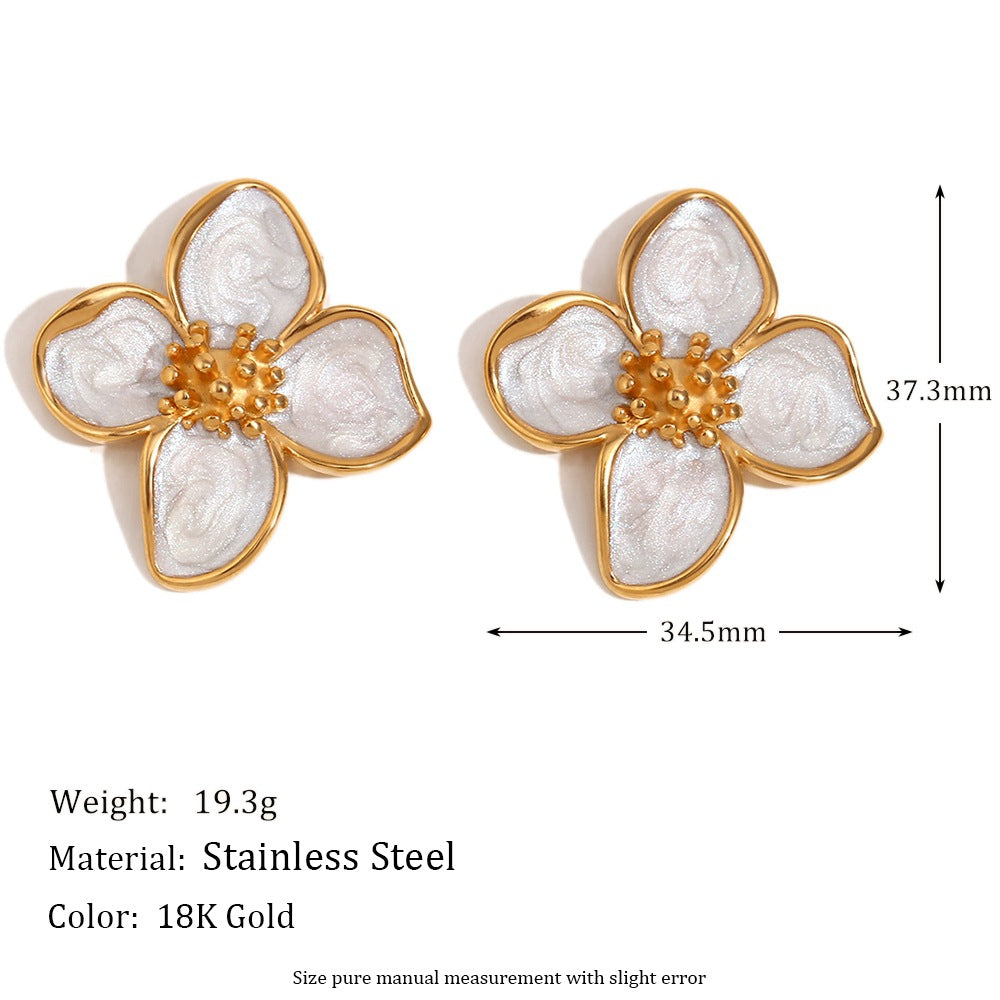 Orecchini a perno da donna minimalisti geometrici a petalo in acciaio inossidabile con placcatura in oro 18K