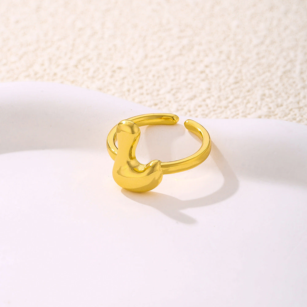 Anello da donna minimalista a forma di lettera in rame placcato oro Anello regolabile aperto Gioielli di lusso fatti a mano
