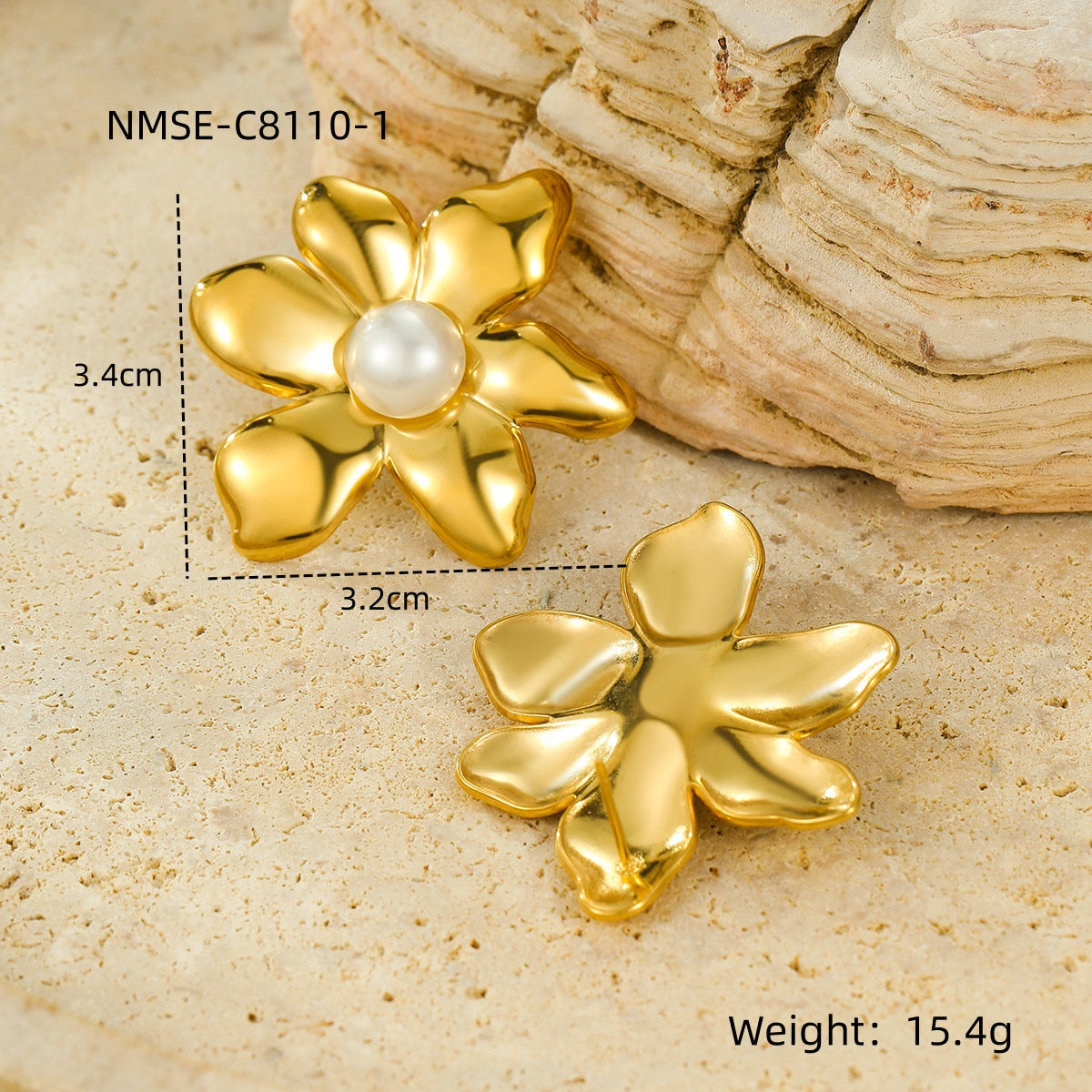 Pendientes de botón de acero inoxidable con forma de pétalo, estilo vintage y acabado chapado para mujer