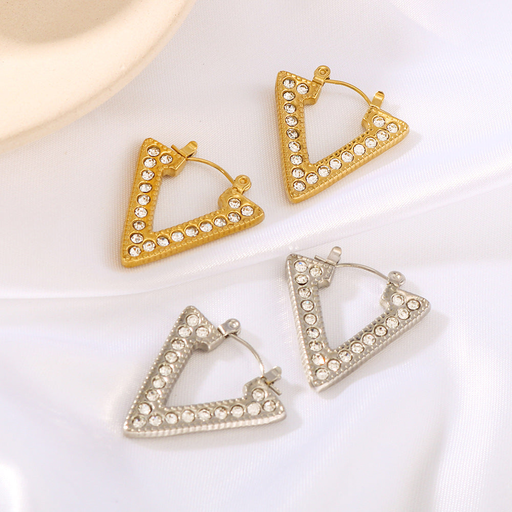 Orecchini a Triangolo a V in Acciaio Inossidabile Geometrici Minimalisti con Placcatura in Oro 18K da Donna