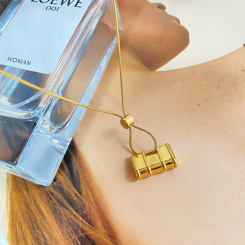 Vintage Sporty Geometric Titanium Steel Necklace with Stainless Steel Pendant for Women