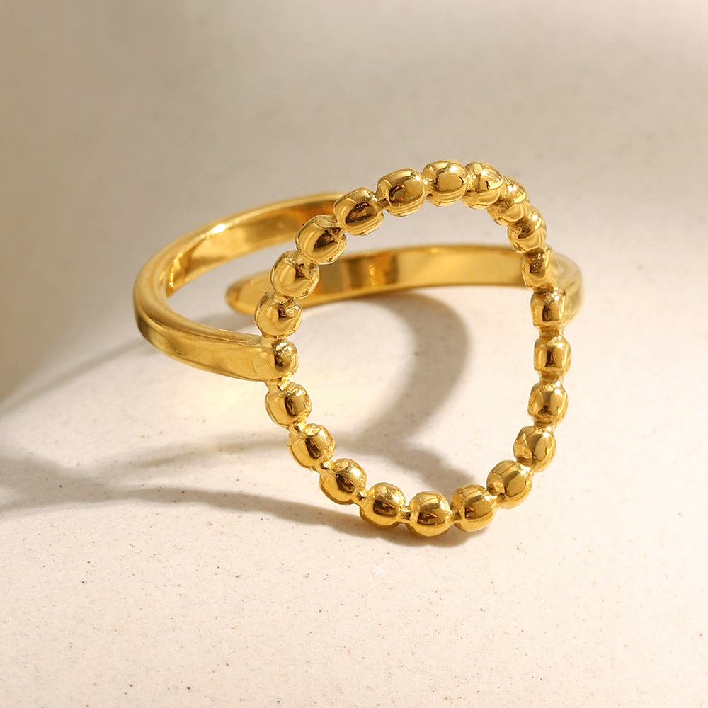 Anillo minimalista geométrico de acero inoxidable con baño de oro de 18 quilates y banda abierta en forma de O para mujer