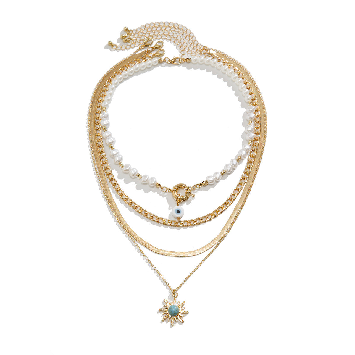 Vintage Ethnic Geometric Alloy Plated Sun Pendant Necklace for Women