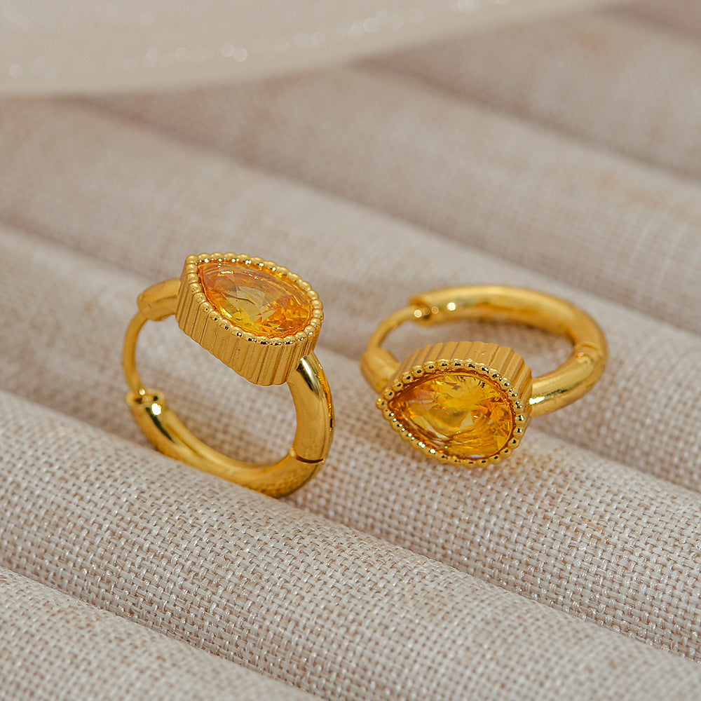 Pendientes de aro geométricos minimalistas de lujo francés vintage para mujer de acero inoxidable con chapado en oro de 18 quilates