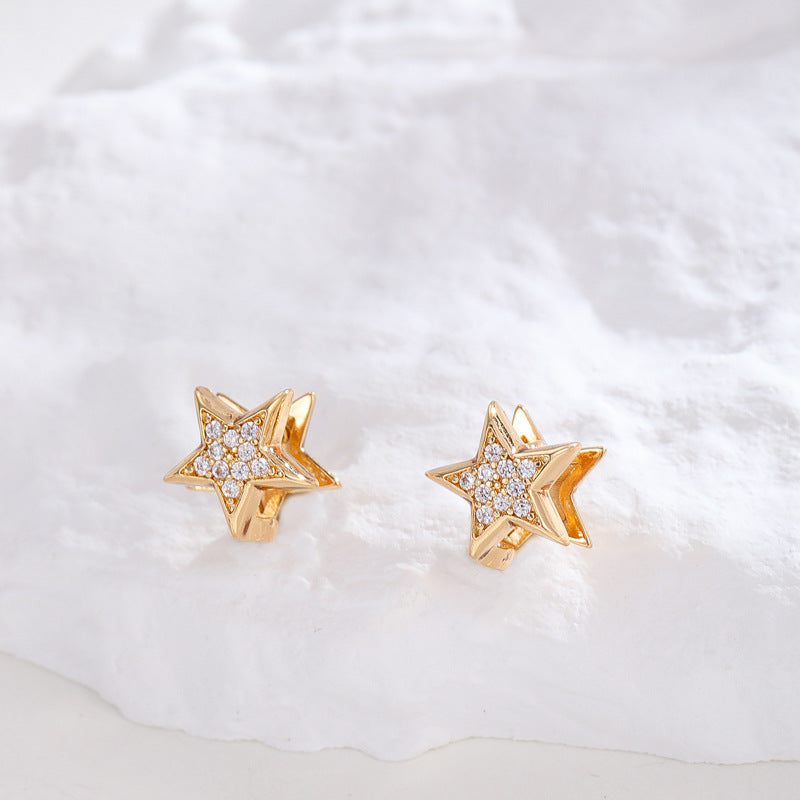 Pendientes minimalistas de corazón y estrella geométricos en cobre con postes de plata S925 e incrustaciones de circonita cúbica