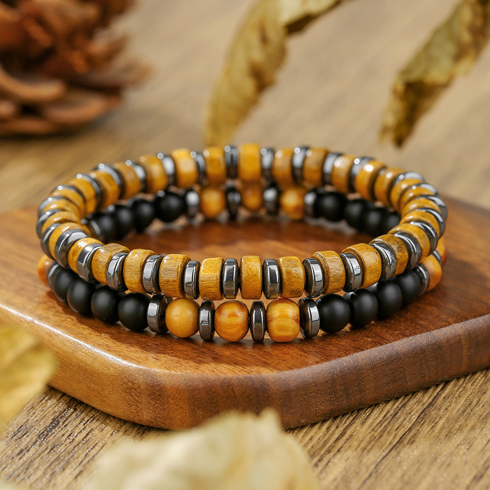 Minimalist Men's Natural Wood Round Bead Bracelet