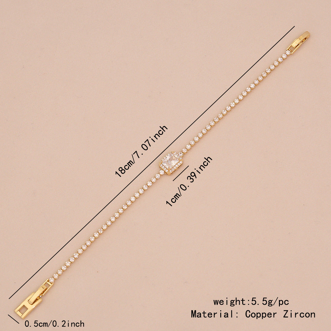 Bracciale da donna placcato oro 18K con zirconi, design alla moda a cuore e floreale