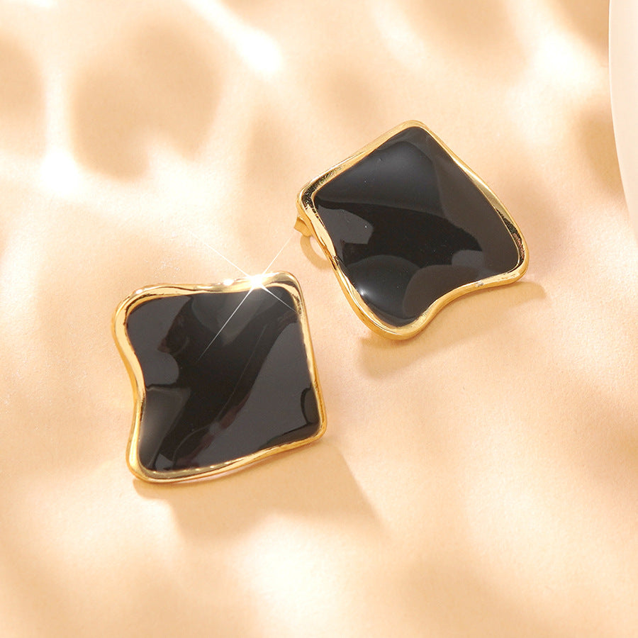 Sweet Streetwear Geometric Square Drip Oil Stainless Steel Earrings