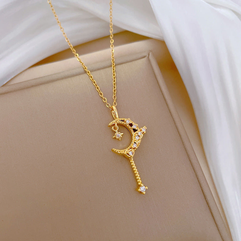 Collana pendente minimalista con luna crescente e stella con catena in acciaio inossidabile per donna e uomo