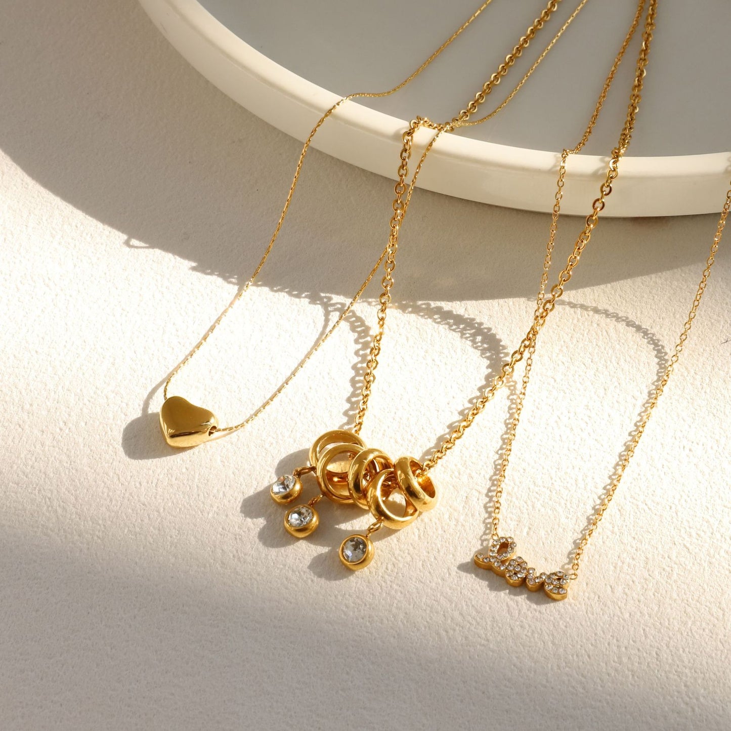 Minimalist 18K Gold Plated Heart Geometric Stainless Steel Necklace for Women