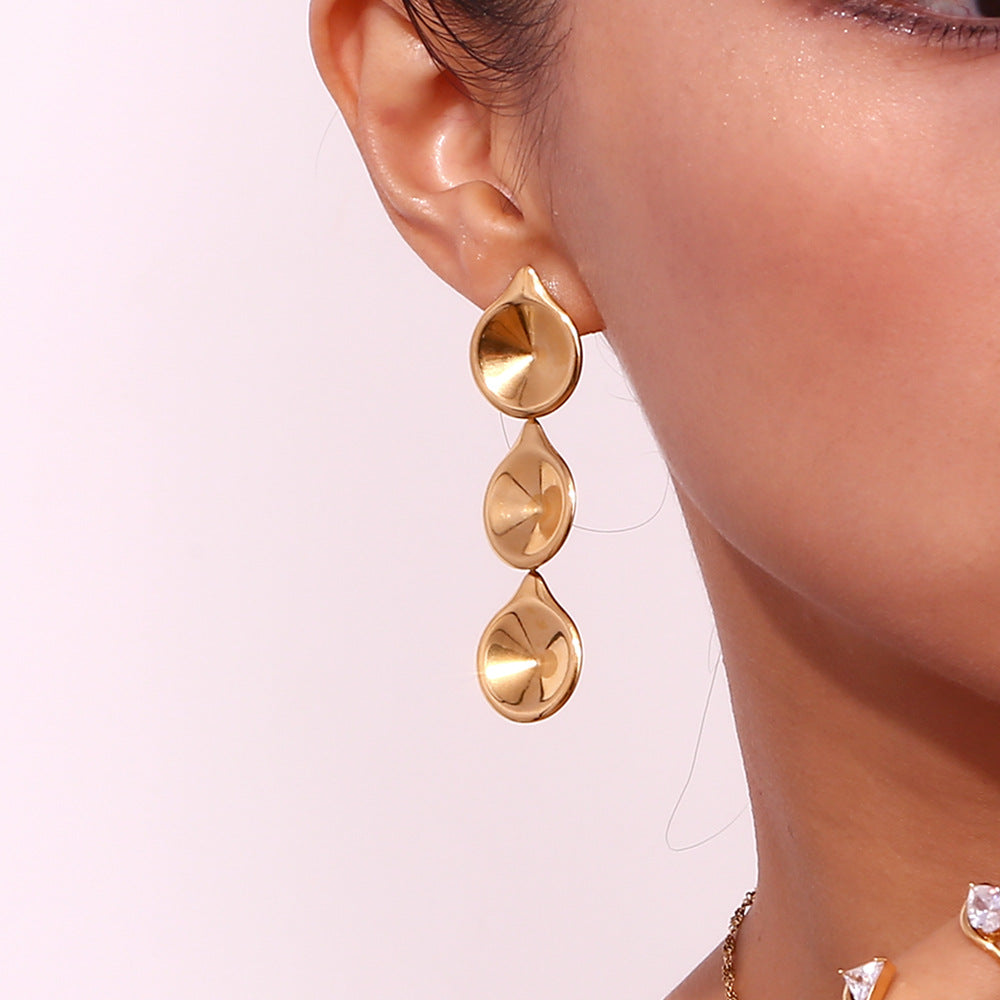 Minimalist Geometric Stainless Steel Plated 18K Gold Hoop Earrings for Women with Three-Tier Design