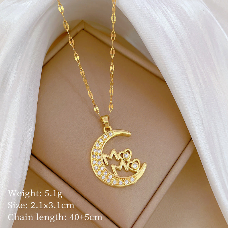 Collana da donna minimalista con intarsio di strass, in acciaio al titanio, con design geometrico