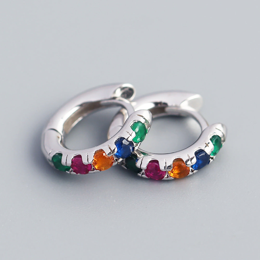 Orecchini a Cerchio di Lusso in Argento Sterling 925 con Zirconi Cubici Colorati Geometrici