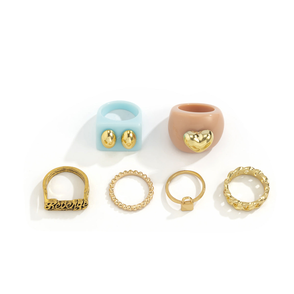 Vintage Elegant Heart Rhinestone Plated Alloy Ring Set for Women