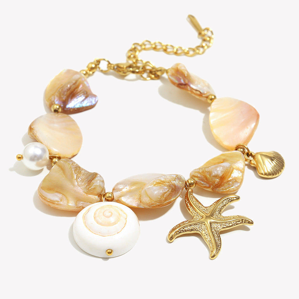 Luxury Bohemian Ocean-Inspired Geometric Pendant Necklace for Women Stainless Steel with 18K Gold Plating Featuring Starfish and Seahorse Charms