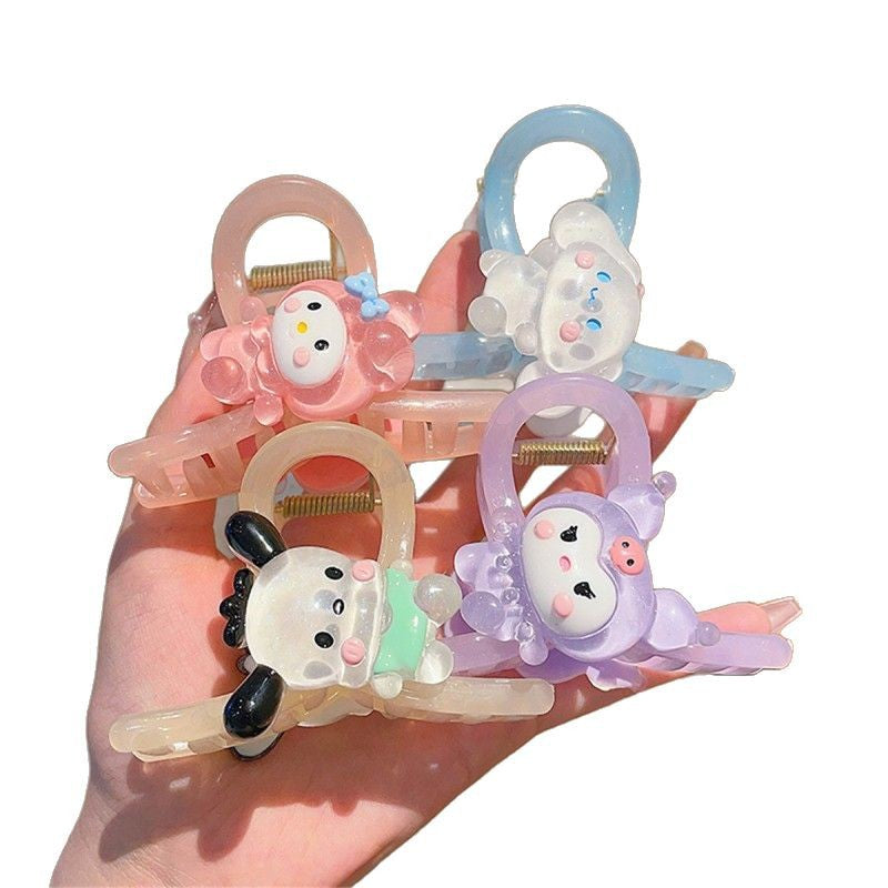 Simpatica Clip per Capelli Sanrio Cartone Animato con Fiocco in Resina Plastica Accessorio per Capelli per Ragazze Dolce Forcina per Studentessa Clip a Squalo per Acconciatura Coda di Cavallo