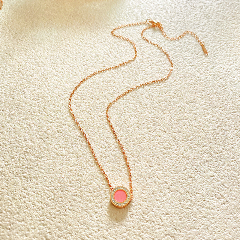 Minimalist Gold Plated Round Geometric Titanium Steel Necklace with Rhinestones for Unisex